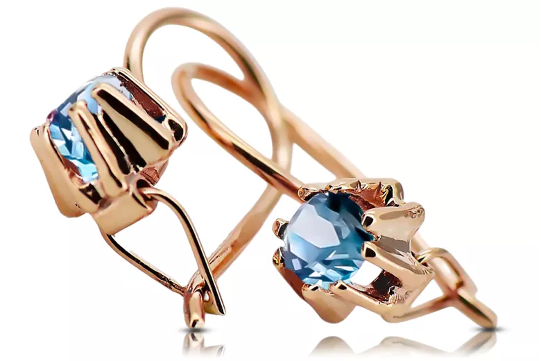 Vintage style Earrings Aquamarine Original Vintage 14K Rose Gold vec053r